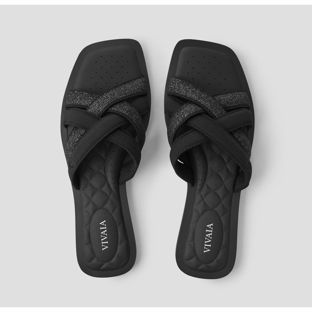 VIVAIA Pillow Top Slide Strappy Sandals Quilted‎ Cross (Mayara) 38.5 black NWOB